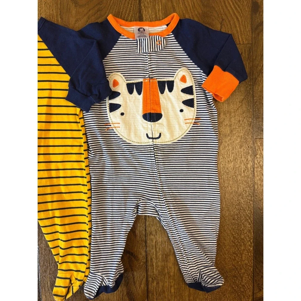 Gerber Baby Boy 0/3 Months Footed Sleepers‎ Outfits Zipper Pajamas Clothes Tiger